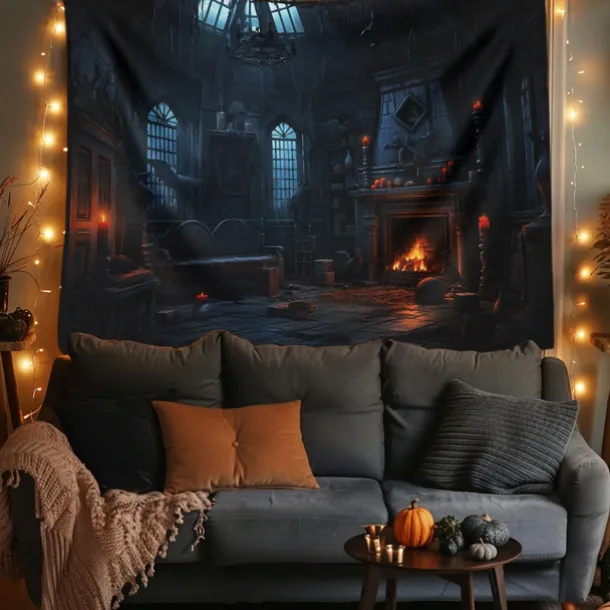 Halloween Decorations Hunted House Hanging Tapestry Wall Art Large Tapestry Mural Decor Photograph Backdrop Blanket Curtain Home Bedroom Living Room