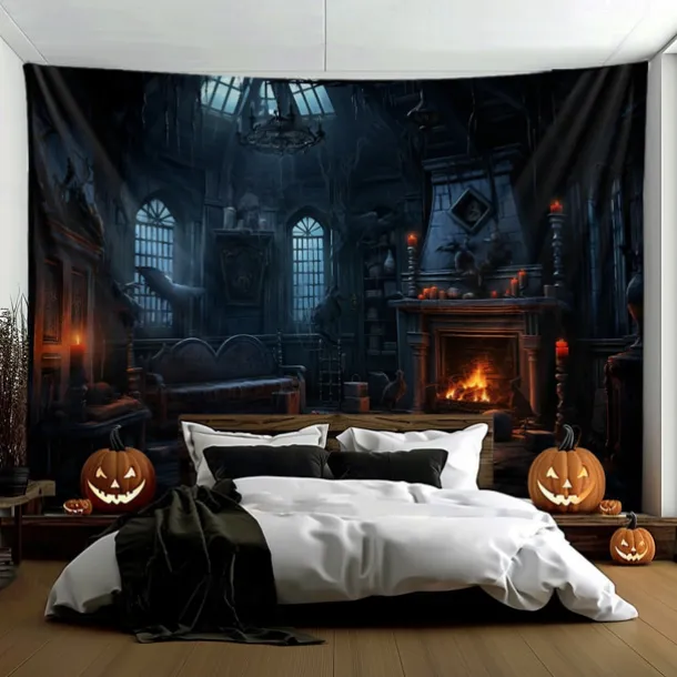 Halloween Decorations Hunted House Hanging Tapestry Wall Art Large Tapestry Mural Decor Photograph Backdrop Blanket Curtain Home Bedroom Living Room