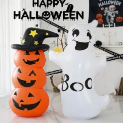Halloween Decorations Inflatable Pumpkin Tumbler with Witches Hat Smiling Ghost Halloween Decoration Indoor & Outdoor Party Supplies for Halloween Garden Living Room