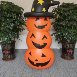 Halloween Decorations Inflatable Pumpkin Tumbler with Witches Hat Smiling Ghost Halloween Decoration Indoor & Outdoor Party Supplies for Halloween Garden Living Room