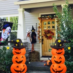 Halloween Decorations Inflatable Pumpkin Tumbler with Witches Hat Smiling Ghost Halloween Decoration Indoor & Outdoor Party Supplies for Halloween Garden Living Room
