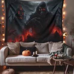 Halloween Decorations Monster Castle Hanging Tapestry Wall Art Large Tapestry Mural Decor Photograph Backdrop Blanket Curtain Home Bedroom Living Room