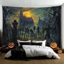 Halloween Decorations Monster Zombies Hanging Tapestry Wall Art Large Tapestry Mural Decor Photograph Backdrop Blanket Curtain Home Bedroom Living Room