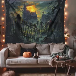 Halloween Decorations Monster Zombies Hanging Tapestry Wall Art Large Tapestry Mural Decor Photograph Backdrop Blanket Curtain Home Bedroom Living Room