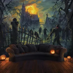 Halloween Decorations Monster Zombies Hanging Tapestry Wall Art Large Tapestry Mural Decor Photograph Backdrop Blanket Curtain Home Bedroom Living Room