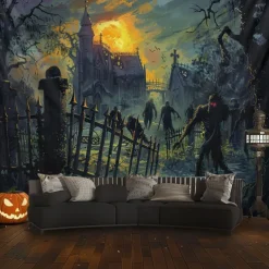 Halloween Decorations Monster Zombies Hanging Tapestry Wall Art Large Tapestry Mural Decor Photograph Backdrop Blanket Curtain Home Bedroom Living Room