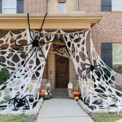Halloween Decorations Outdoor Spider Web,Stretchy Beef Netting Spiders Webbing Pre-Cut Gauze Cobweb Haunted House Decor
