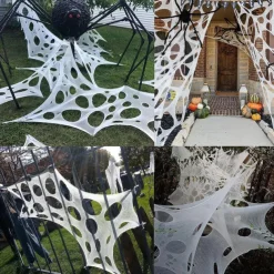Halloween Decorations Outdoor Spider Web,Stretchy Beef Netting Spiders Webbing Pre-Cut Gauze Cobweb Haunted House Decor
