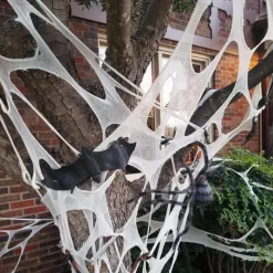 Halloween Decorations Outdoor Spider Web,Stretchy Beef Netting Spiders Webbing Pre-Cut Gauze Cobweb Haunted House Decor