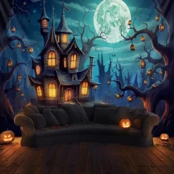 Halloween Decorations Pumpkin Forest Hanging Tapestry Wall Art Large Tapestry Mural Decor Photograph Backdrop Blanket Curtain Home Bedroom Living Room Haunted House