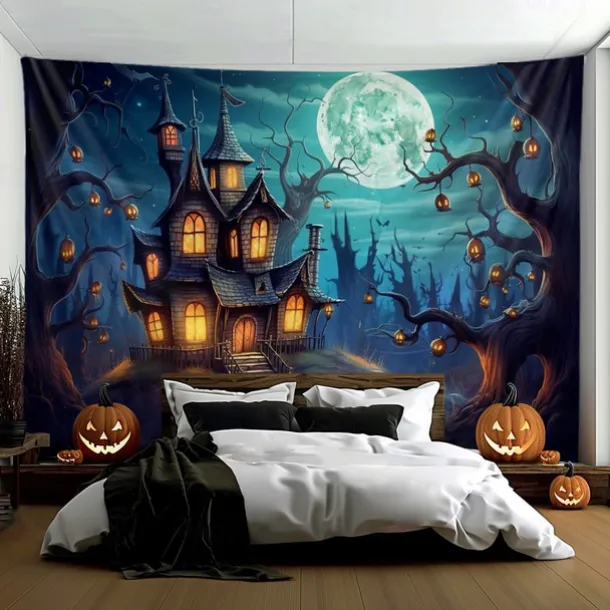 Halloween Decorations Pumpkin Forest Hanging Tapestry Wall Art Large Tapestry Mural Decor Photograph Backdrop Blanket Curtain Home Bedroom Living Room Haunted House