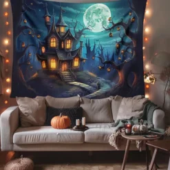 Halloween Decorations Pumpkin Forest Hanging Tapestry Wall Art Large Tapestry Mural Decor Photograph Backdrop Blanket Curtain Home Bedroom Living Room Haunted House