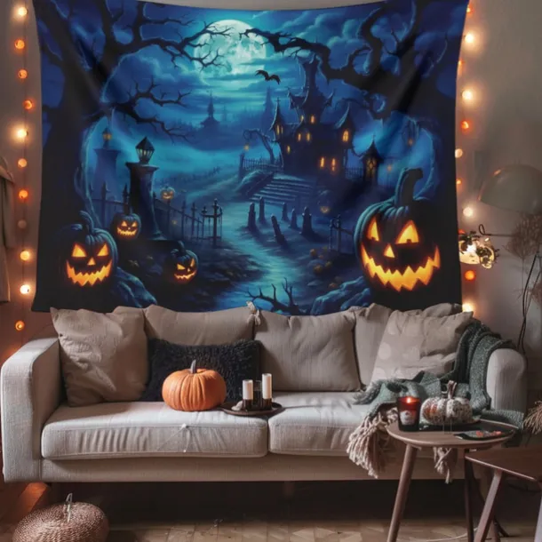 Halloween Decorations Pumpkin Forest Hanging Tapestry Wall Art Large Tapestry Mural Decor Photograph Backdrop Blanket Curtain Home Bedroom Living Room Haunted House