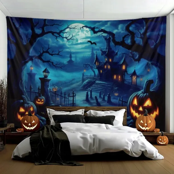 Halloween Decorations Pumpkin Forest Hanging Tapestry Wall Art Large Tapestry Mural Decor Photograph Backdrop Blanket Curtain Home Bedroom Living Room Haunted House
