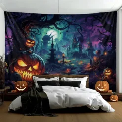 Halloween Decorations Pumpkin Carriage Hanging Tapestry Wall Art Large Tapestry Mural Decor Photograph Backdrop Blanket Curtain Home Bedroom Living Room