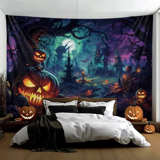 Halloween Decorations Pumpkin Carriage Hanging Tapestry Wall Art Large Tapestry Mural Decor Photograph Backdrop Blanket Curtain Home Bedroom Living Room
