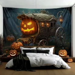 Halloween Decorations Pumpkin Carriage Hanging Tapestry Wall Art Large Tapestry Mural Decor Photograph Backdrop Blanket Curtain Home Bedroom Living Room