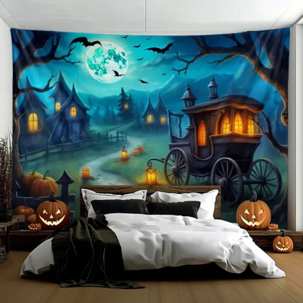 Halloween Decorations Pumpkin Carriage Hanging Tapestry Wall Art Large Tapestry Mural Decor Photograph Backdrop Blanket Curtain Home Bedroom Living Room