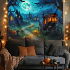 Halloween Decorations Pumpkin Carriage Hanging Tapestry Wall Art Large Tapestry Mural Decor Photograph Backdrop Blanket Curtain Home Bedroom Living Room