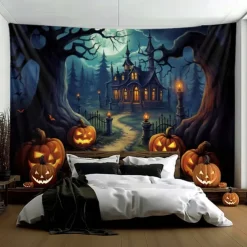 Halloween Decorations Pumpkin Carriage Hanging Tapestry Wall Art Large Tapestry Mural Decor Photograph Backdrop Blanket Curtain Home Bedroom Living Room