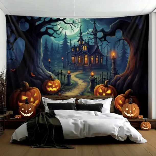 Halloween Decorations Pumpkin Carriage Hanging Tapestry Wall Art Large Tapestry Mural Decor Photograph Backdrop Blanket Curtain Home Bedroom Living Room