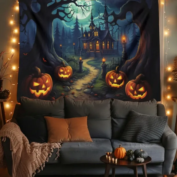 Halloween Decorations Pumpkin Carriage Hanging Tapestry Wall Art Large Tapestry Mural Decor Photograph Backdrop Blanket Curtain Home Bedroom Living Room