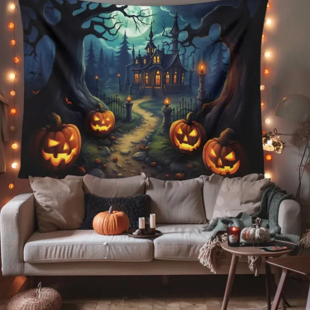 Halloween Decorations Pumpkin Carriage Hanging Tapestry Wall Art Large Tapestry Mural Decor Photograph Backdrop Blanket Curtain Home Bedroom Living Room