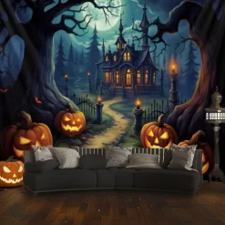 Halloween Decorations Pumpkin Carriage Hanging Tapestry Wall Art Large Tapestry Mural Decor Photograph Backdrop Blanket Curtain Home Bedroom Living Room