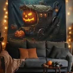 Halloween Decorations Pumpkin Carriage Hanging Tapestry Wall Art Large Tapestry Mural Decor Photograph Backdrop Blanket Curtain Home Bedroom Living Room