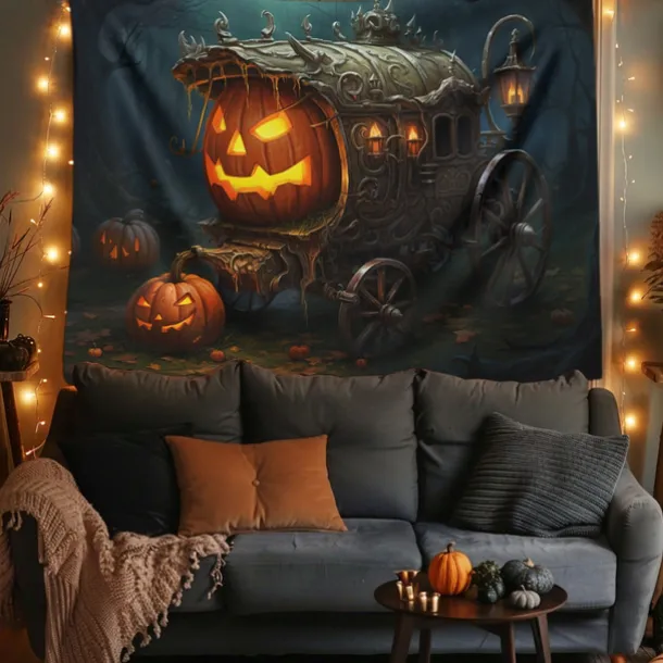 Halloween Decorations Pumpkin Carriage Hanging Tapestry Wall Art Large Tapestry Mural Decor Photograph Backdrop Blanket Curtain Home Bedroom Living Room