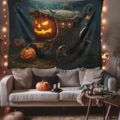 Halloween Decorations Pumpkin Carriage Hanging Tapestry Wall Art Large Tapestry Mural Decor Photograph Backdrop Blanket Curtain Home Bedroom Living Room