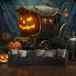 Halloween Decorations Pumpkin Carriage Hanging Tapestry Wall Art Large Tapestry Mural Decor Photograph Backdrop Blanket Curtain Home Bedroom Living Room