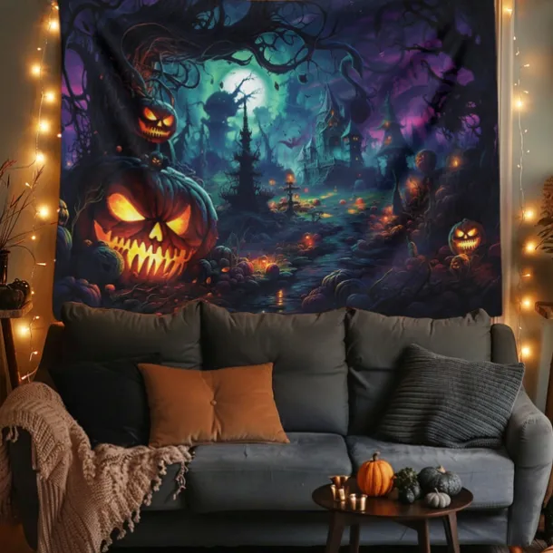 Halloween Decorations Pumpkin Carriage Hanging Tapestry Wall Art Large Tapestry Mural Decor Photograph Backdrop Blanket Curtain Home Bedroom Living Room