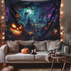 Halloween Decorations Pumpkin Carriage Hanging Tapestry Wall Art Large Tapestry Mural Decor Photograph Backdrop Blanket Curtain Home Bedroom Living Room