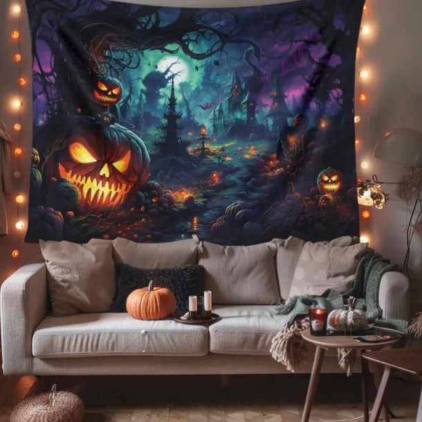Halloween Decorations Pumpkin Carriage Hanging Tapestry Wall Art Large Tapestry Mural Decor Photograph Backdrop Blanket Curtain Home Bedroom Living Room
