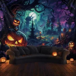 Halloween Decorations Pumpkin Carriage Hanging Tapestry Wall Art Large Tapestry Mural Decor Photograph Backdrop Blanket Curtain Home Bedroom Living Room
