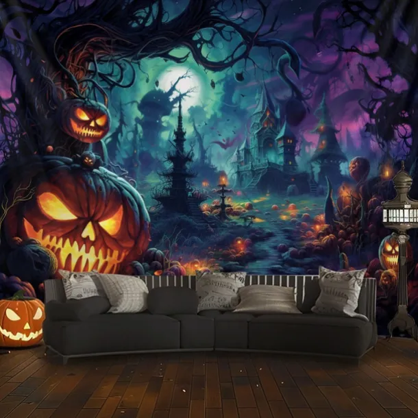 Halloween Decorations Pumpkin Carriage Hanging Tapestry Wall Art Large Tapestry Mural Decor Photograph Backdrop Blanket Curtain Home Bedroom Living Room