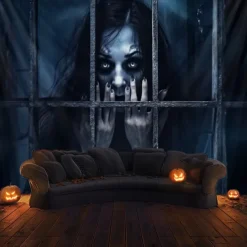 Halloween Decorations Scary Ghost Hanging Tapestry Wall Art Large Tapestry Mural Decor Photograph Backdrop Blanket Curtain Home Bedroom Living Room Decoration