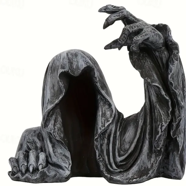 Halloween Decorations Scary Half-Body Ghost Hand Black Robes Resin Ornaments Mysterious Master Ghost Clothing Handicrafts Scene Decoration Props
