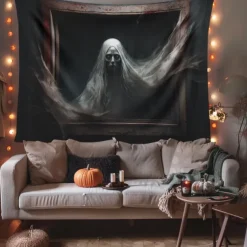 Halloween Decorations Scary Ghost Hanging Tapestry Wall Art Large Tapestry Mural Decor Photograph Backdrop Blanket Curtain Home Bedroom Living Room Decoration