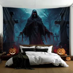 Halloween Decorations Scary Death Hanging Tapestry Wall Art Large Tapestry Mural Decor Photograph Backdrop Blanket Curtain Home Bedroom Living Room Decoration Ghost