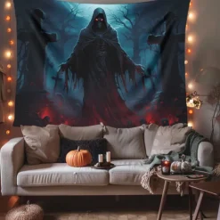 Halloween Decorations Scary Death Hanging Tapestry Wall Art Large Tapestry Mural Decor Photograph Backdrop Blanket Curtain Home Bedroom Living Room Decoration Ghost