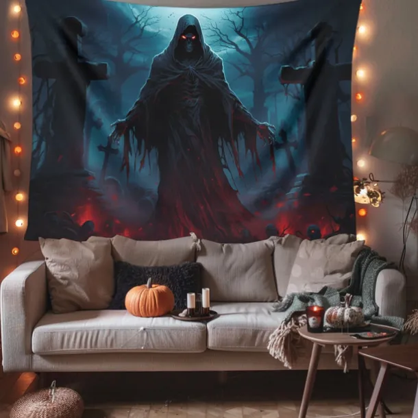 Halloween Decorations Scary Death Hanging Tapestry Wall Art Large Tapestry Mural Decor Photograph Backdrop Blanket Curtain Home Bedroom Living Room Decoration Ghost