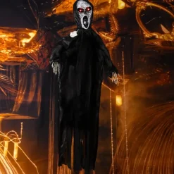 Halloween Decorations Screaming Scarecrow Hanging Ghost Voice-Activated Light-Up Sound-Activated Hanging Ornament Bar Haunted House Escape Room Decoration Props