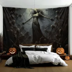 Halloween Decorations Skeletons Ghost Hanging Tapestry Wall Art Large Tapestry Mural Decor Photograph Backdrop Blanket Curtain Home Bedroom Living Room Decoration