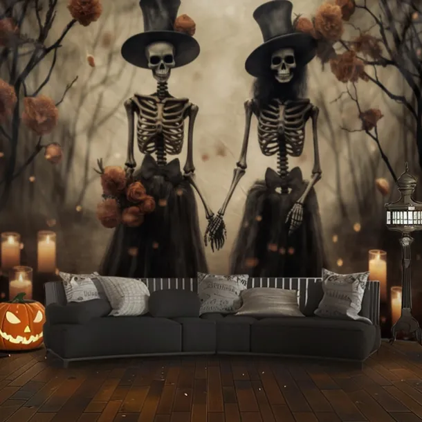 Halloween Decorations Skeletons Couple Hanging Tapestry Wall Art Large Tapestry Mural Decor Photograph Backdrop Blanket Curtain Home Bedroom Living Room Decoration