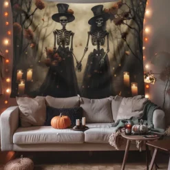 Halloween Decorations Skeletons Couple Hanging Tapestry Wall Art Large Tapestry Mural Decor Photograph Backdrop Blanket Curtain Home Bedroom Living Room Decoration