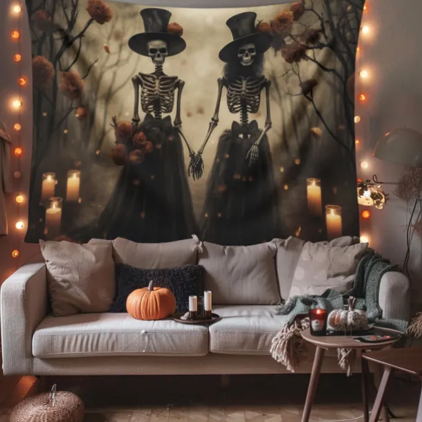 Halloween Decorations Skeletons Couple Hanging Tapestry Wall Art Large Tapestry Mural Decor Photograph Backdrop Blanket Curtain Home Bedroom Living Room Decoration