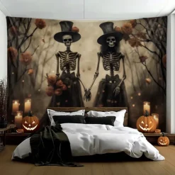 Halloween Decorations Skeletons Couple Hanging Tapestry Wall Art Large Tapestry Mural Decor Photograph Backdrop Blanket Curtain Home Bedroom Living Room Decoration