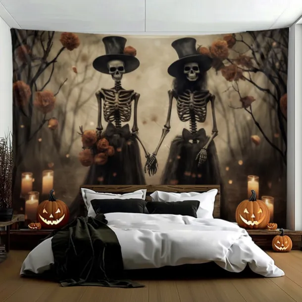Halloween Decorations Skeletons Couple Hanging Tapestry Wall Art Large Tapestry Mural Decor Photograph Backdrop Blanket Curtain Home Bedroom Living Room Decoration